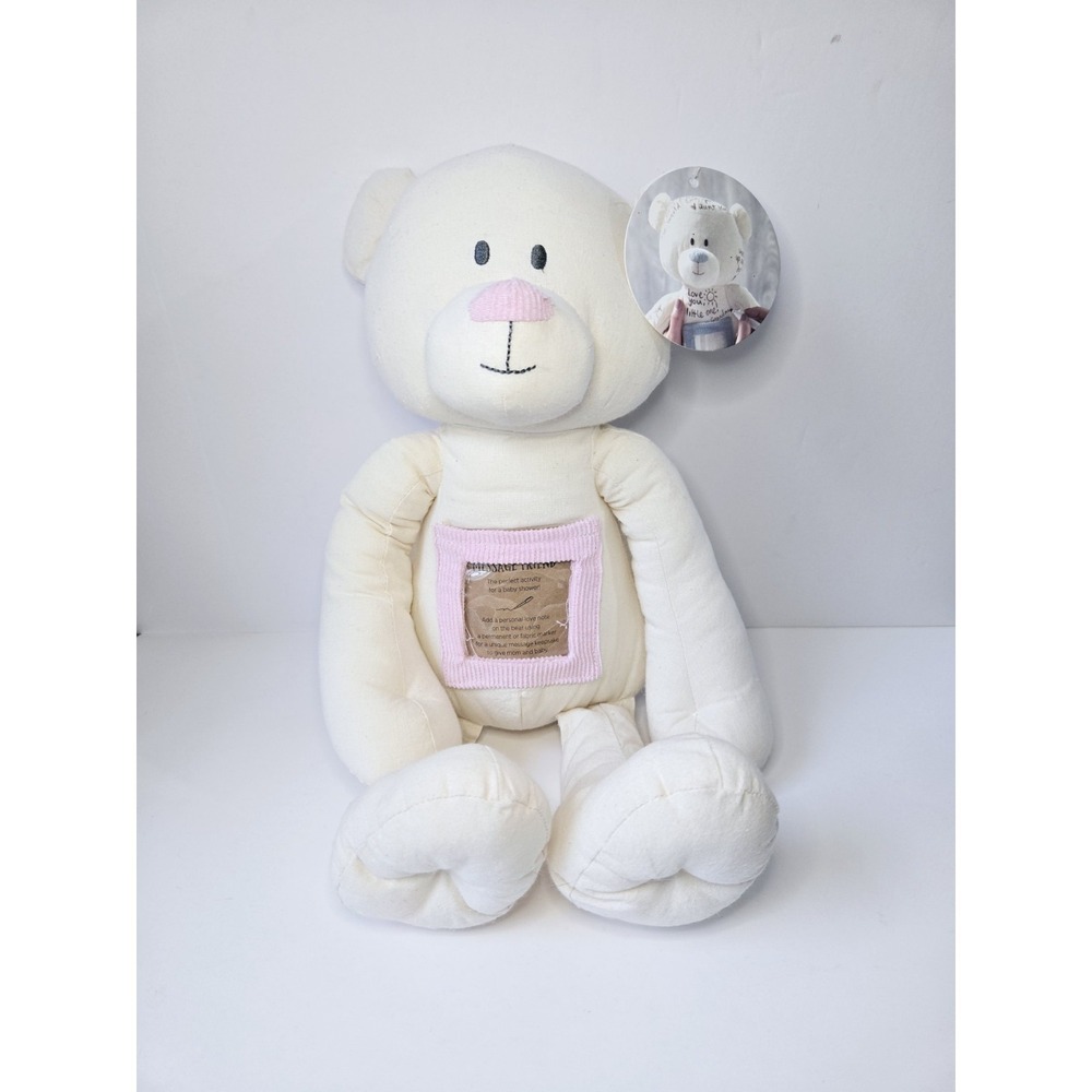 Demdaco plush stuffed teddy bear‎ pink Message Friend NWT 16" autograph baby